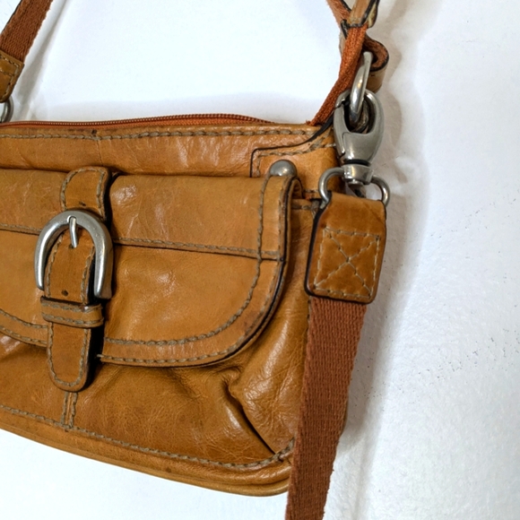 Vintage Fossil Orange Leather & Canvas Crossbody Clutch Bag w/ Shoulder Strap‎ - Picture 3 of 15